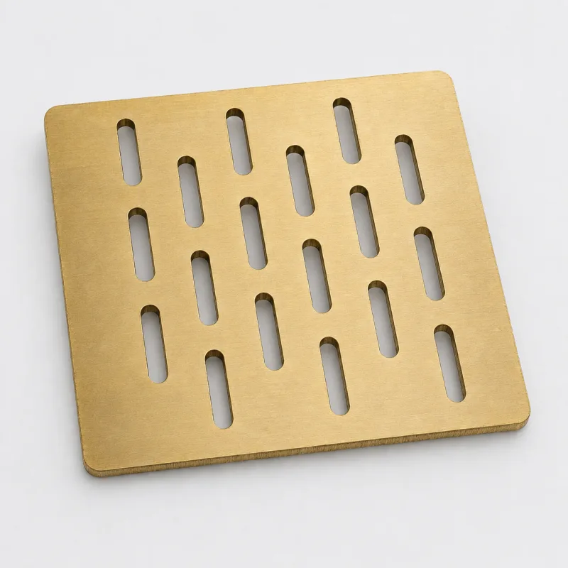 Waterjet-cut brass screen panel with slotted pattern